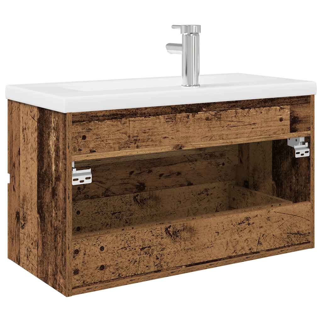 Meuble lavabo avec bassin et robinet intégrés vieux bois