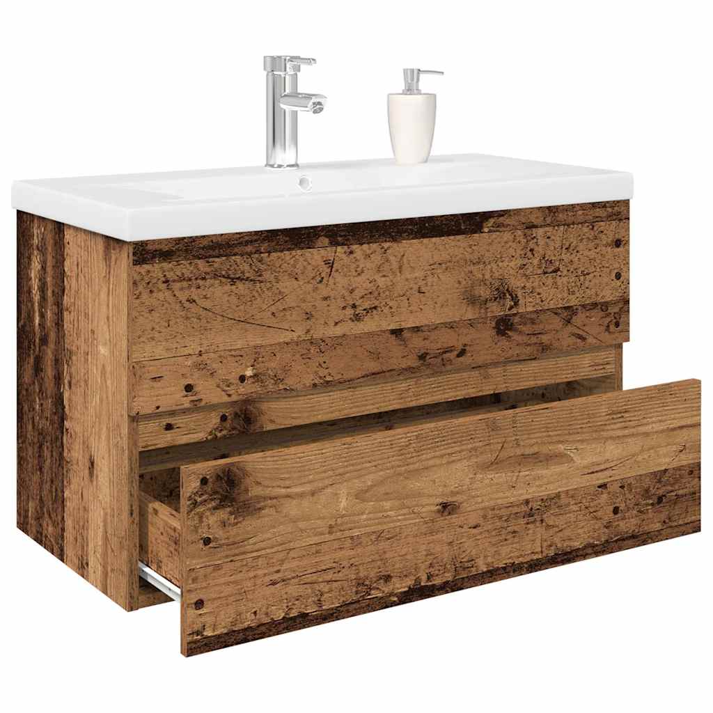 Meuble lavabo avec bassin et robinet intégrés vieux bois