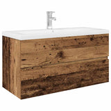 Meuble lavabo avec bassin et robinet intégrés vieux bois