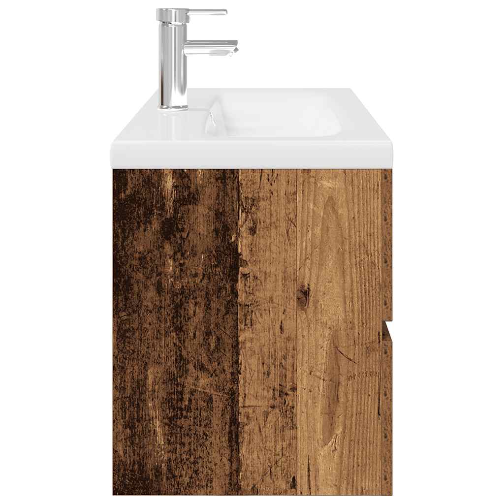 Meuble lavabo avec bassin et robinet intégrés vieux bois