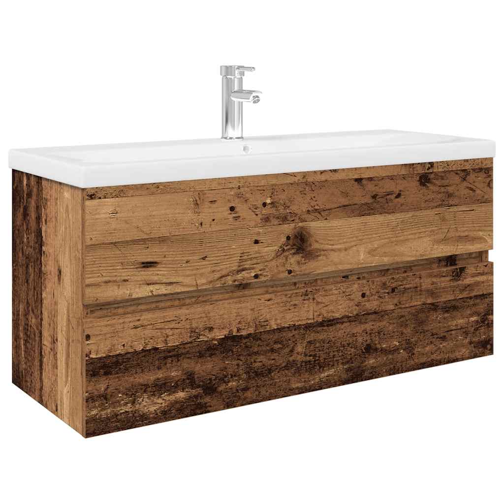 Meuble lavabo avec bassin et robinet intégrés vieux bois