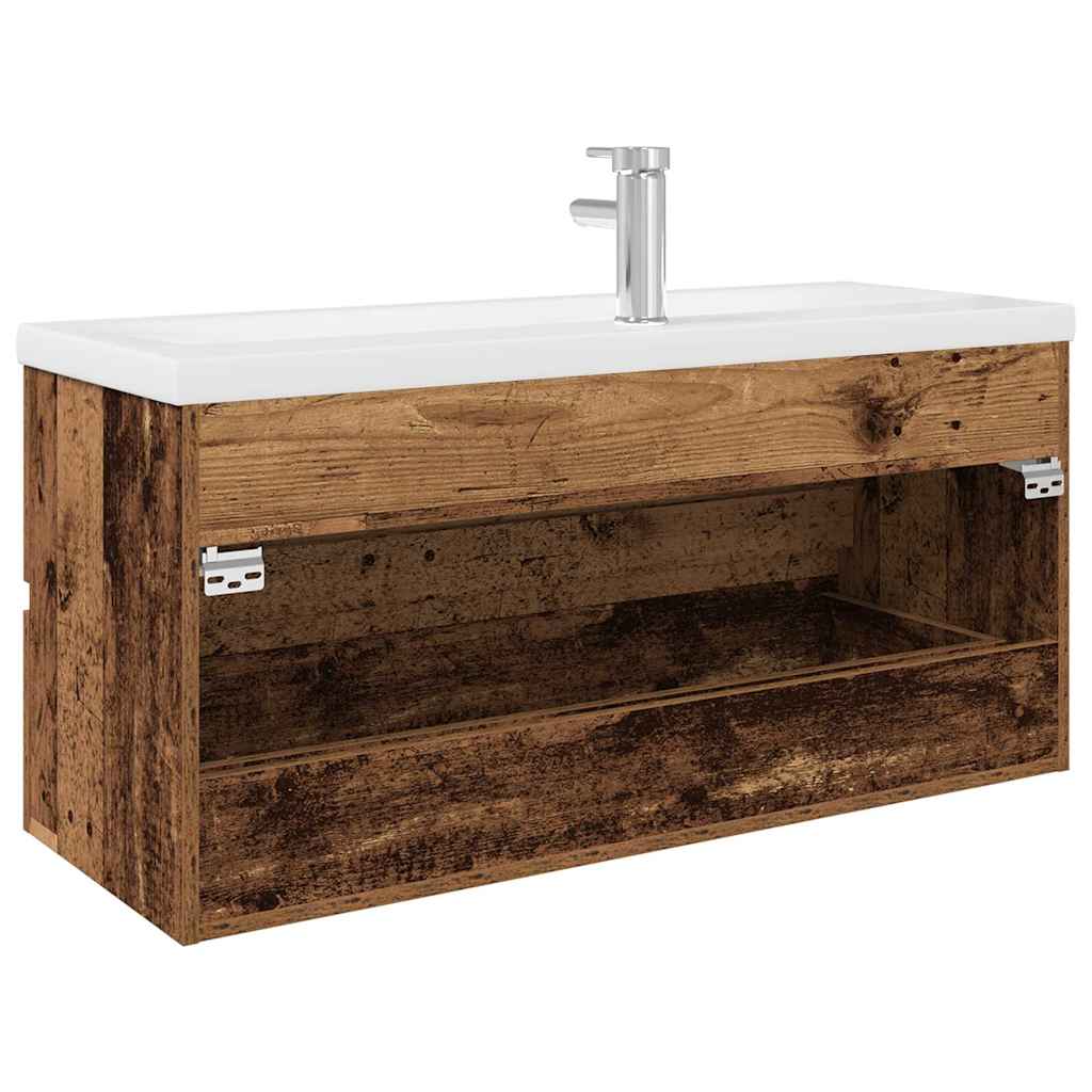 Meuble lavabo avec bassin et robinet intégrés vieux bois