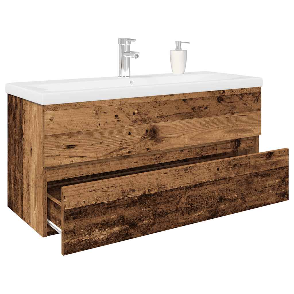 Meuble lavabo avec bassin et robinet intégrés vieux bois