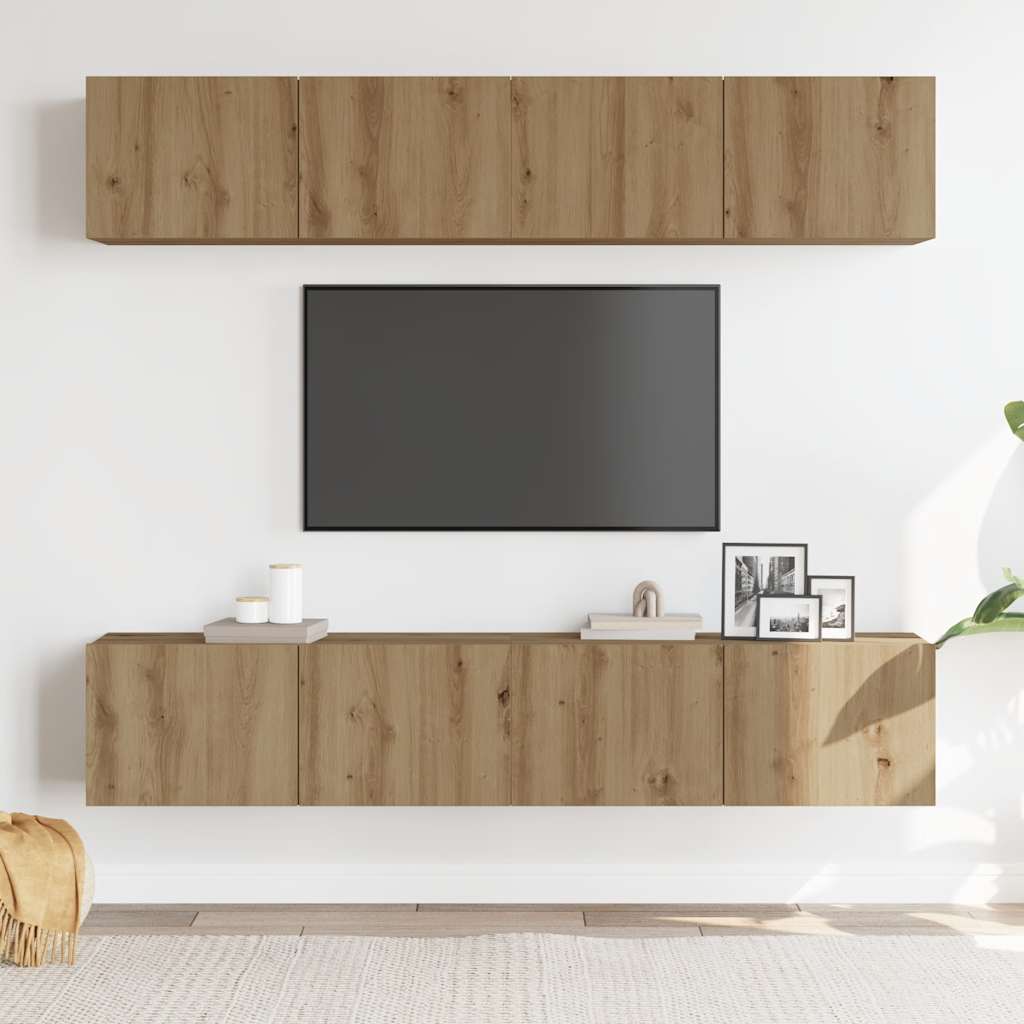 Meubles TV muraux 4 pcs chêne artisanal bois d'ingénierie