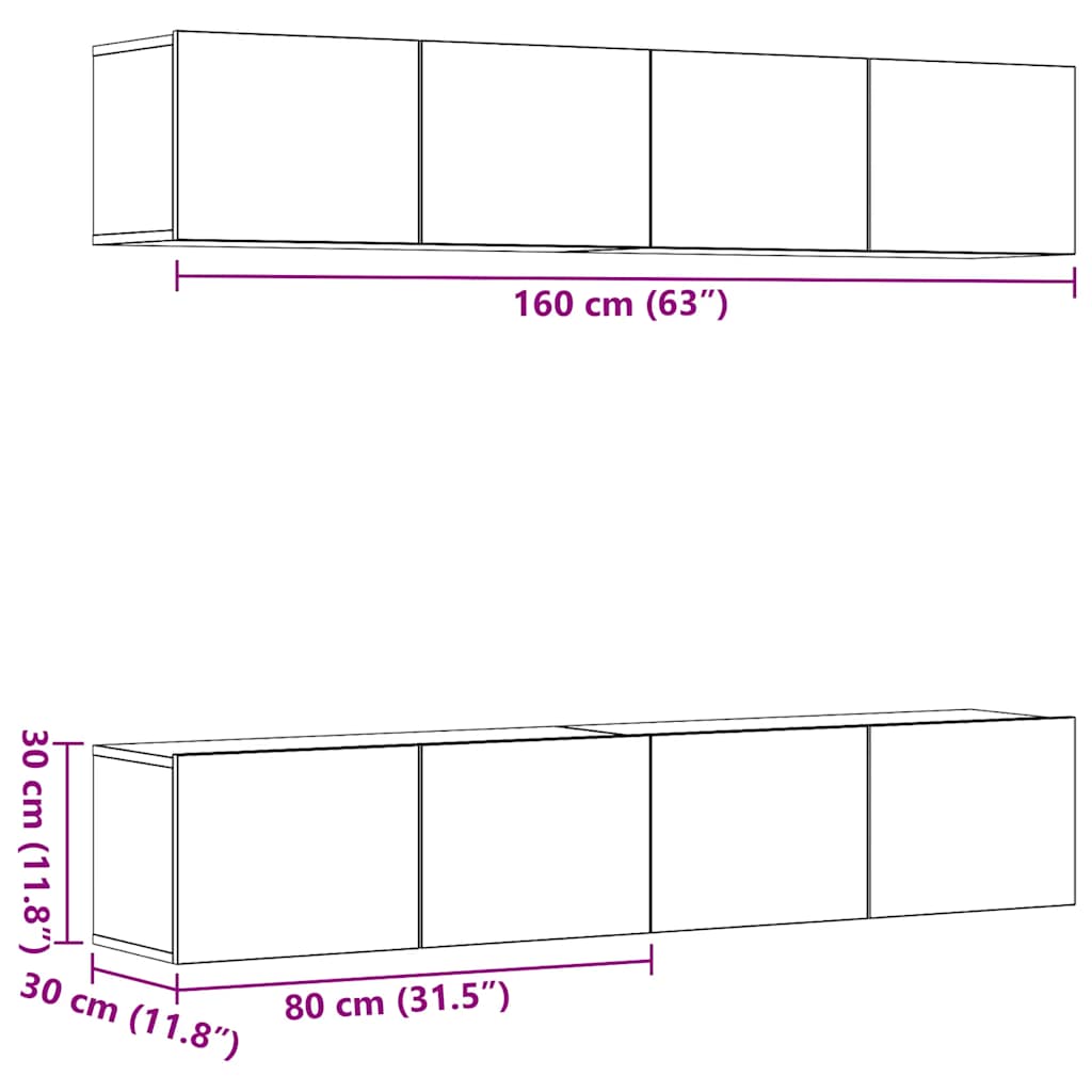 Meubles TV muraux 4 pcs chêne artisanal bois d'ingénierie