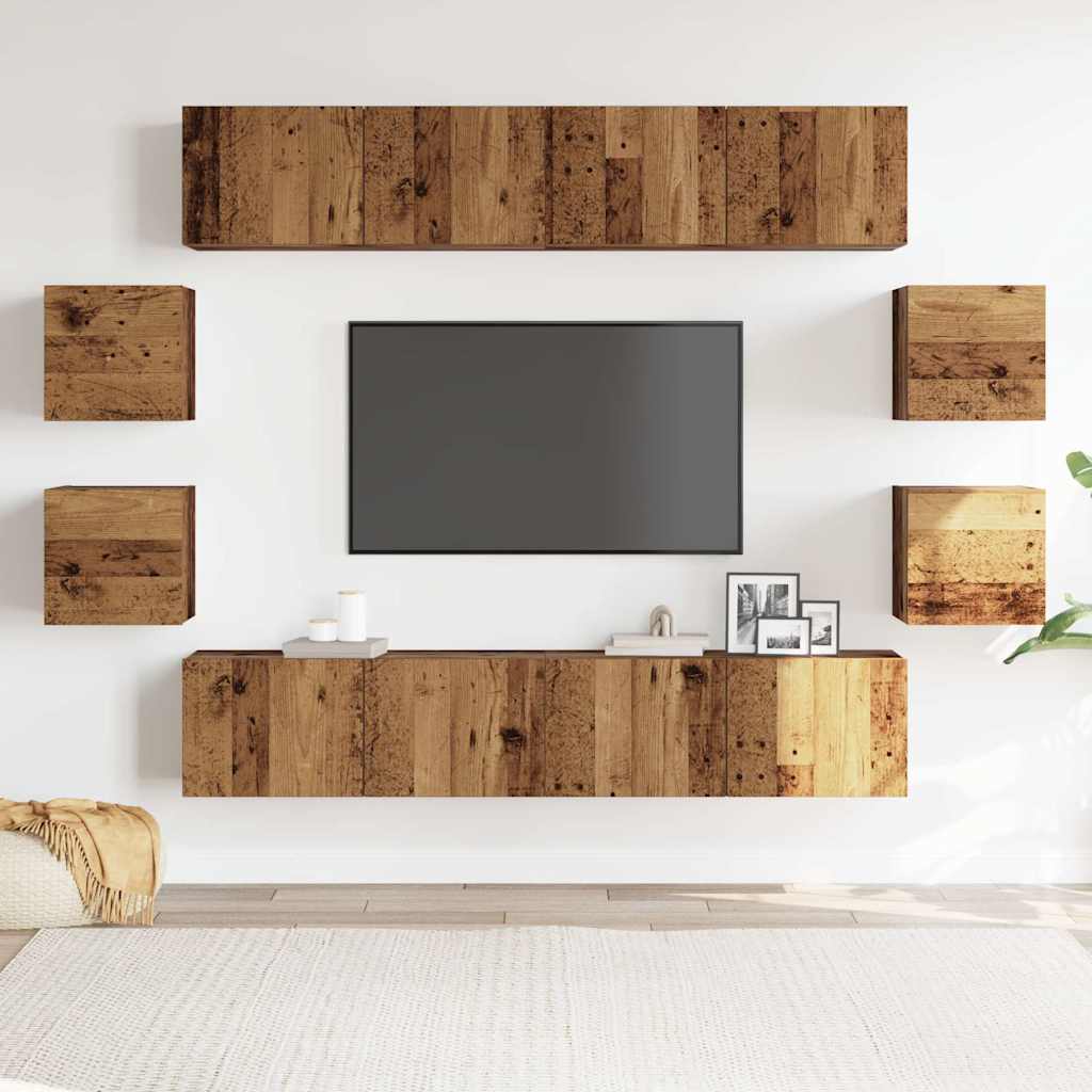 Meubles TV muraux 8 pcs vieux bois bois d'ingénierie