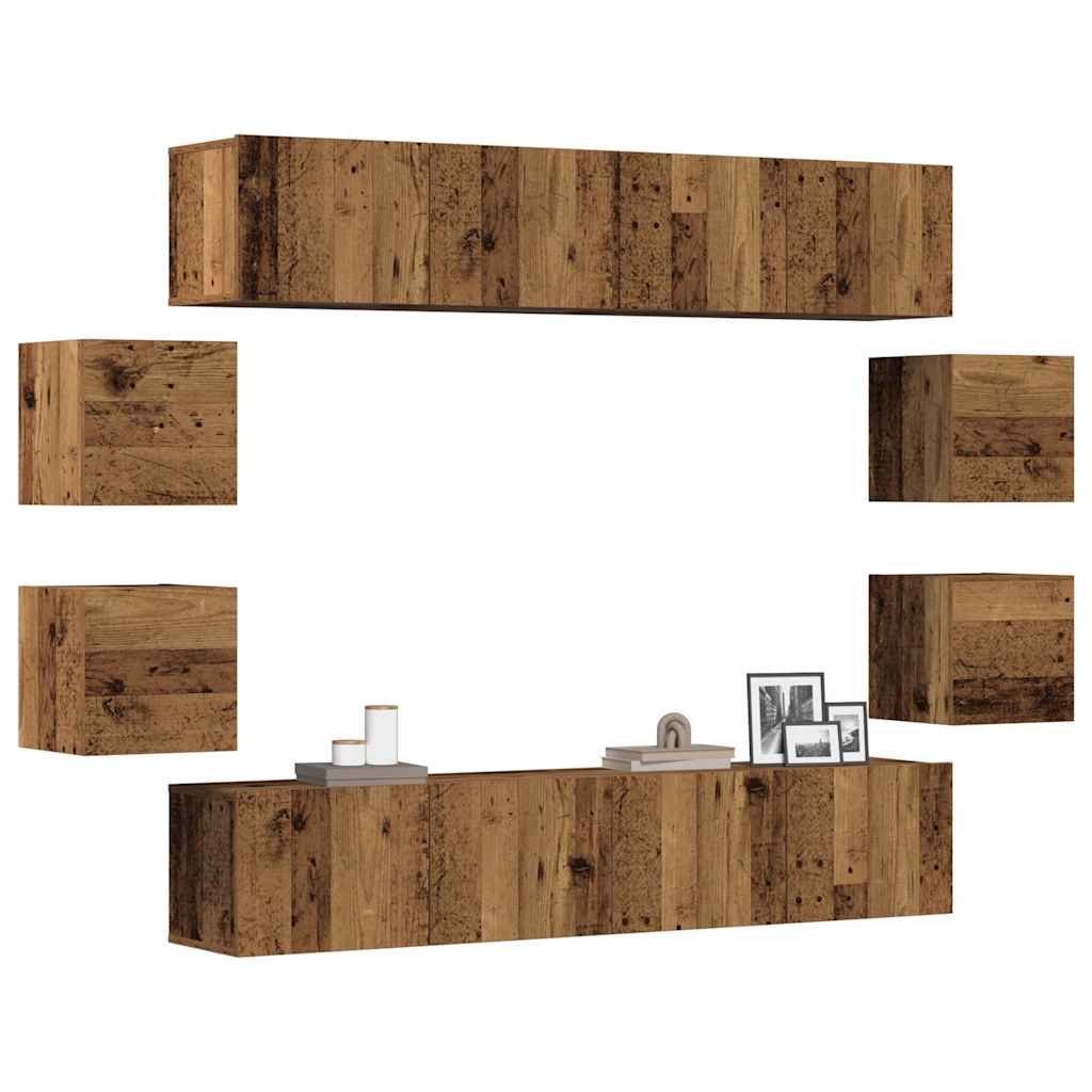 Meubles TV muraux 8 pcs vieux bois bois d'ingénierie