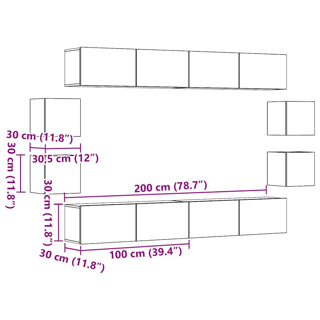 Meubles TV muraux 8 pcs chêne artisanal bois d'ingénierie