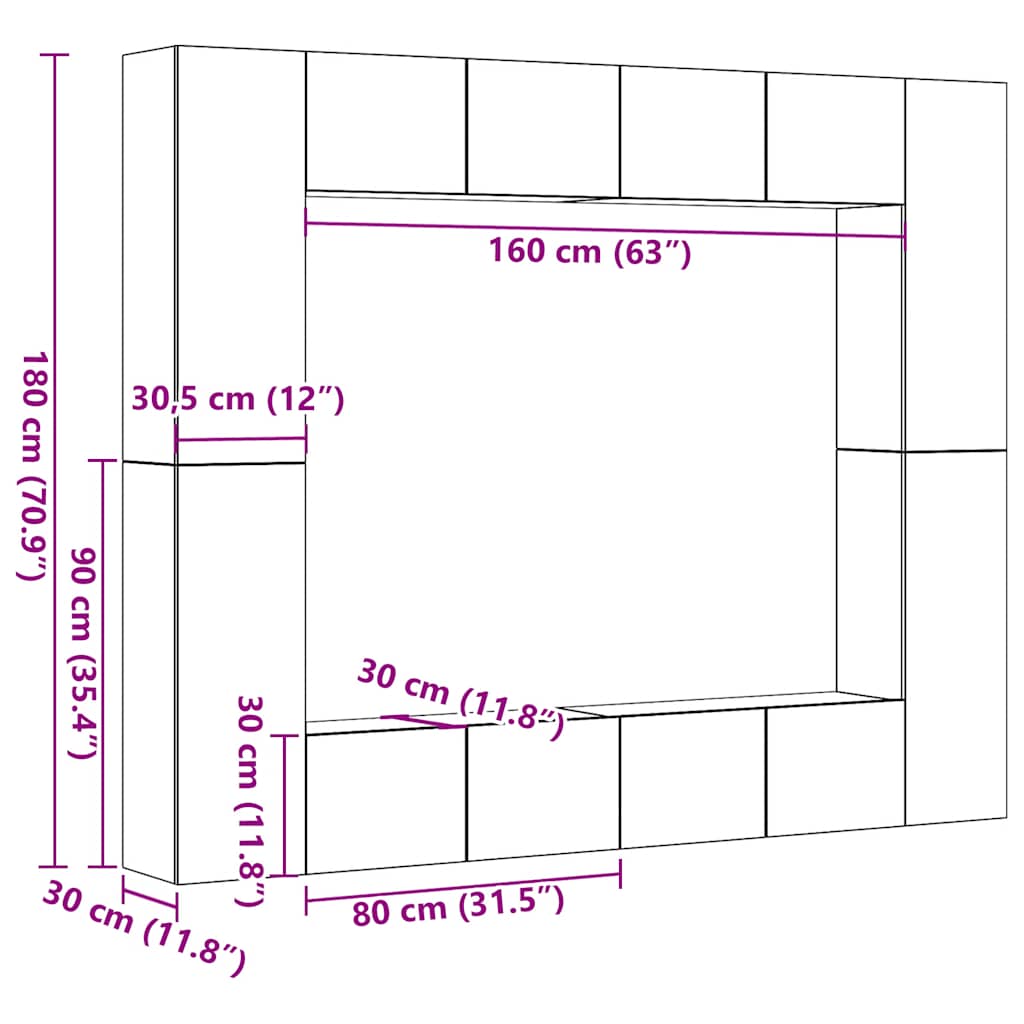 Meubles TV muraux 8 pcs chêne artisanal bois d'ingénierie