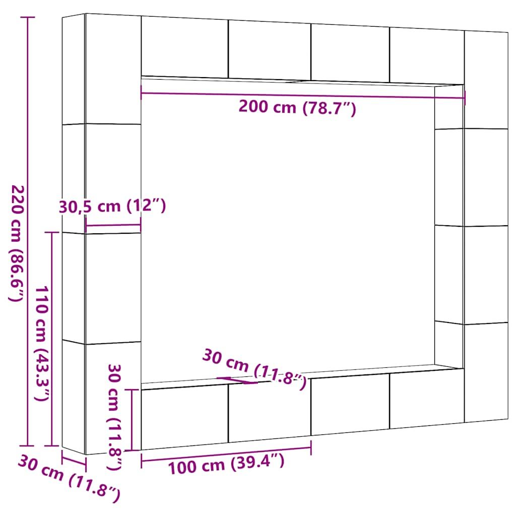 Meubles TV muraux 8 pcs vieux bois bois d'ingénierie