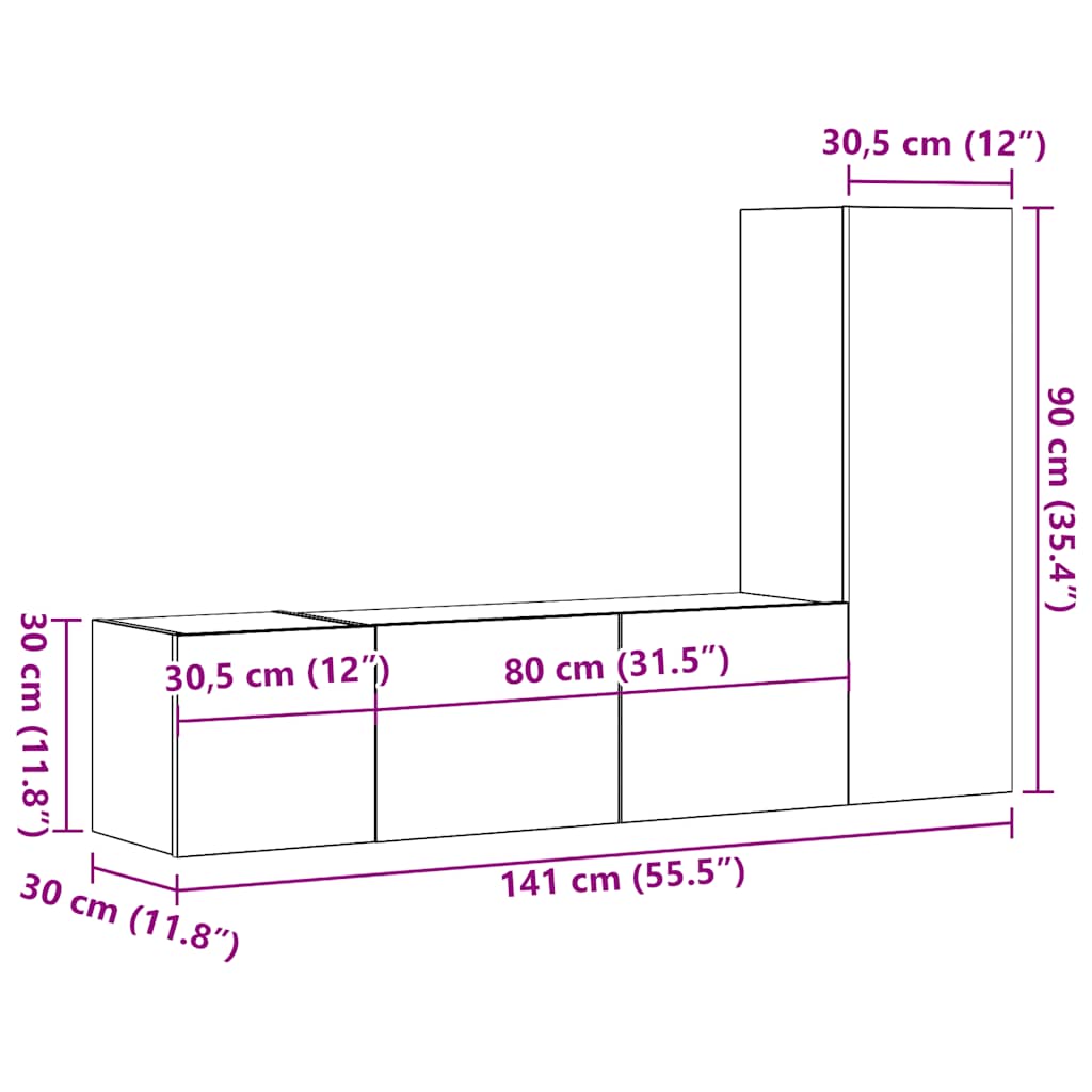 Meubles TV muraux 3 pcs vieux bois bois d'ingénierie