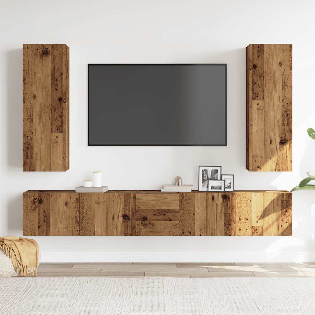 Meubles TV muraux 5 pcs vieux bois bois d'ingénierie