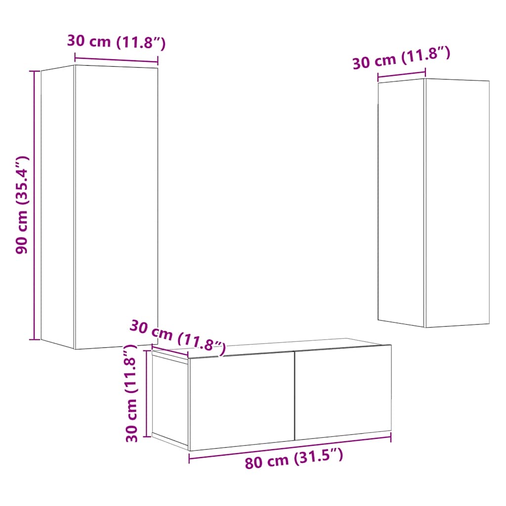 Meubles TV muraux 3 pcs vieux bois bois d'ingénierie