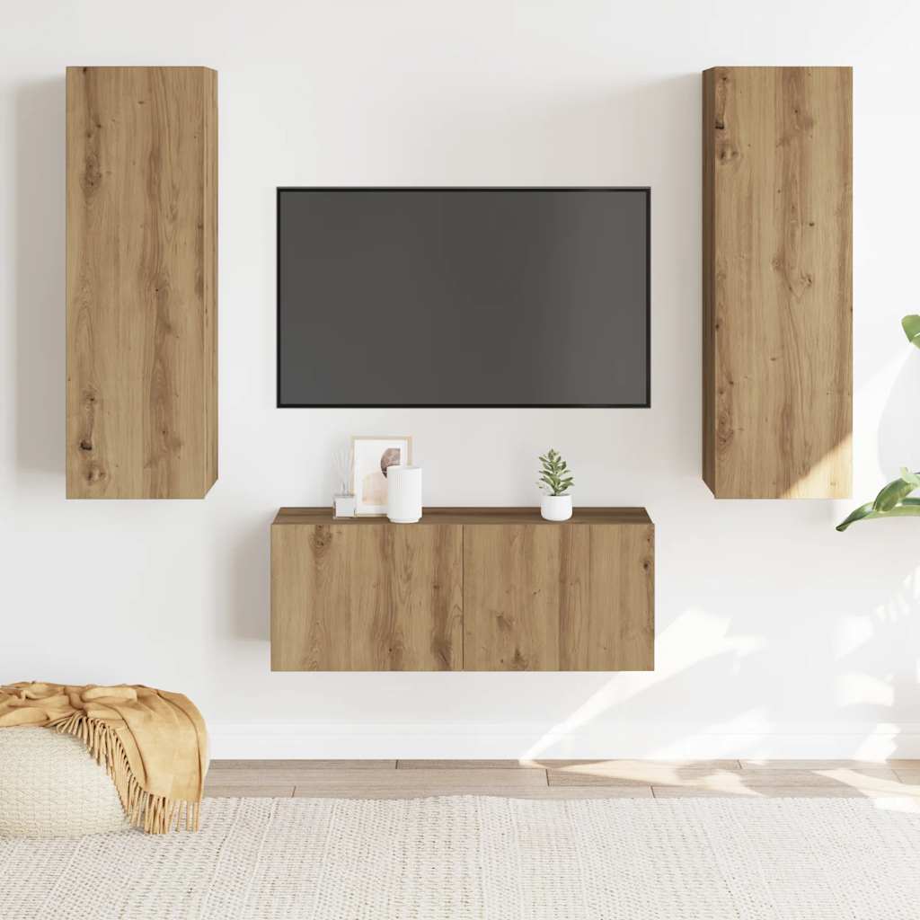 Meubles TV muraux 3 pcs chêne artisanal bois d'ingénierie