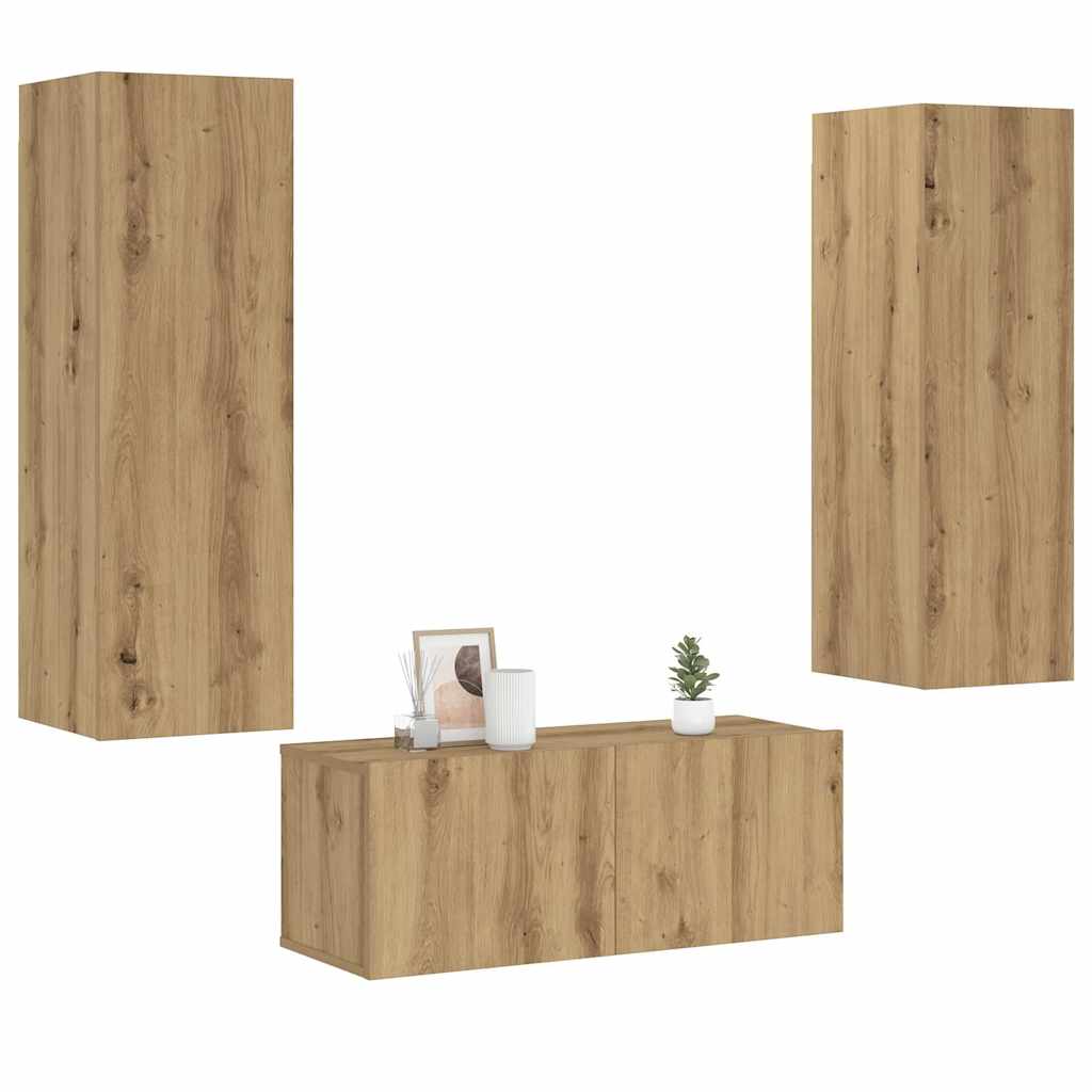 Meubles TV muraux 3 pcs chêne artisanal bois d'ingénierie