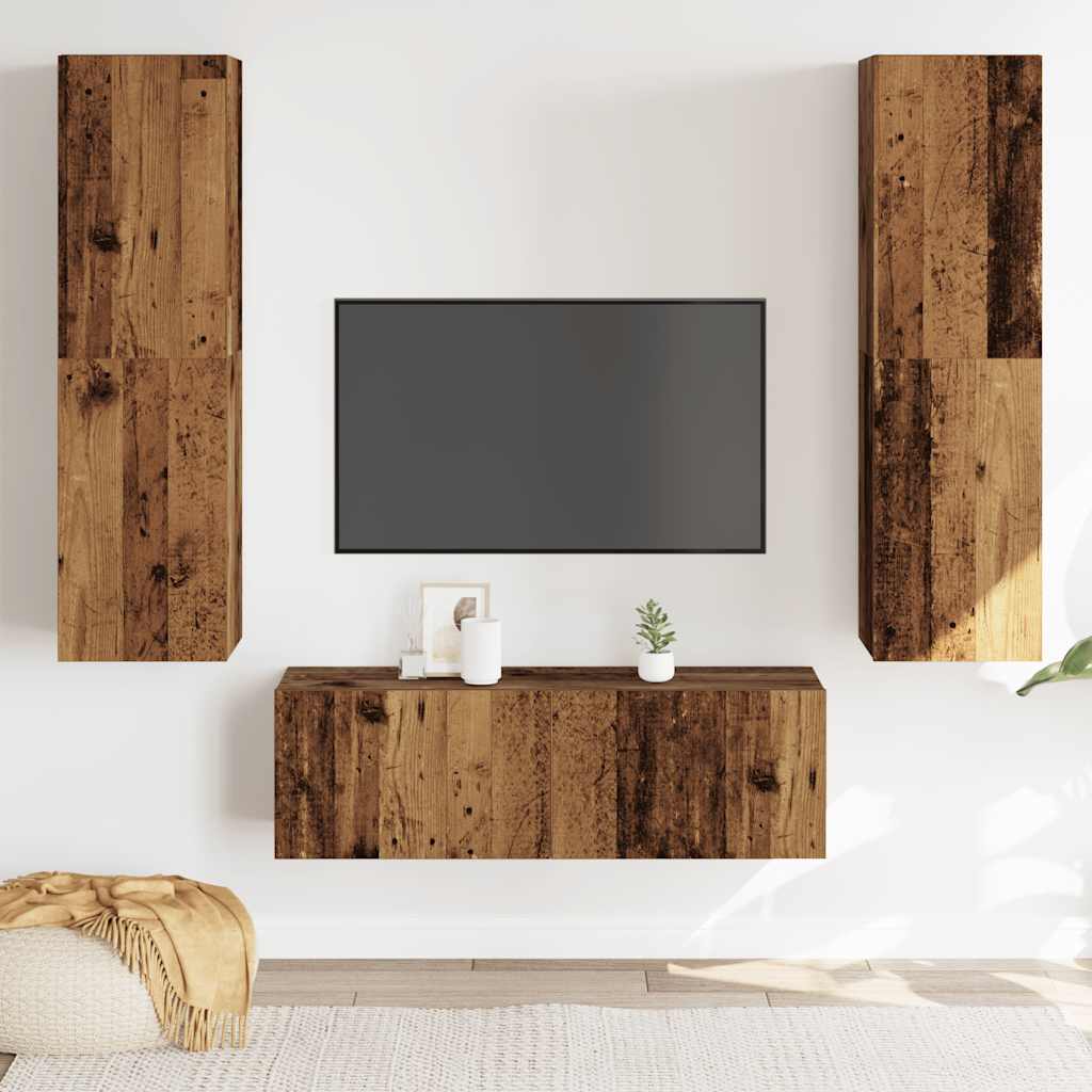 Meubles TV muraux 3 pcs vieux bois bois d'ingénierie