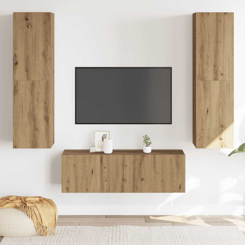 Meubles TV muraux 3 pcs chêne artisanal bois d'ingénierie