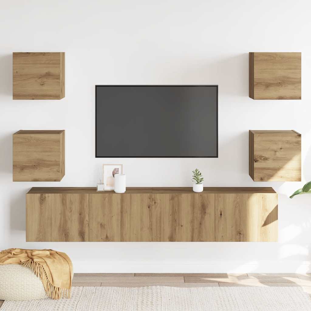 Meubles TV muraux 6 pcs chêne artisanal bois d'ingénierie