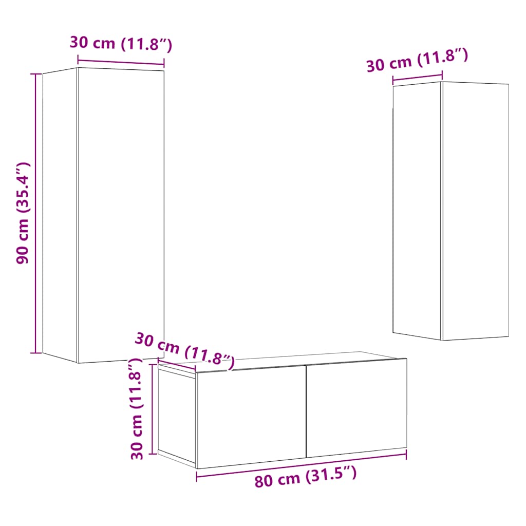 Meubles TV muraux 6 pcs chêne artisanal bois d'ingénierie