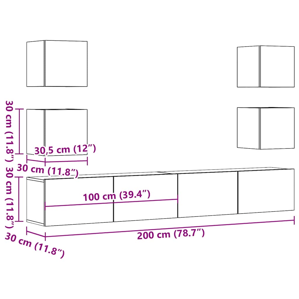 Meubles TV muraux 6 pcs vieux bois bois d'ingénierie