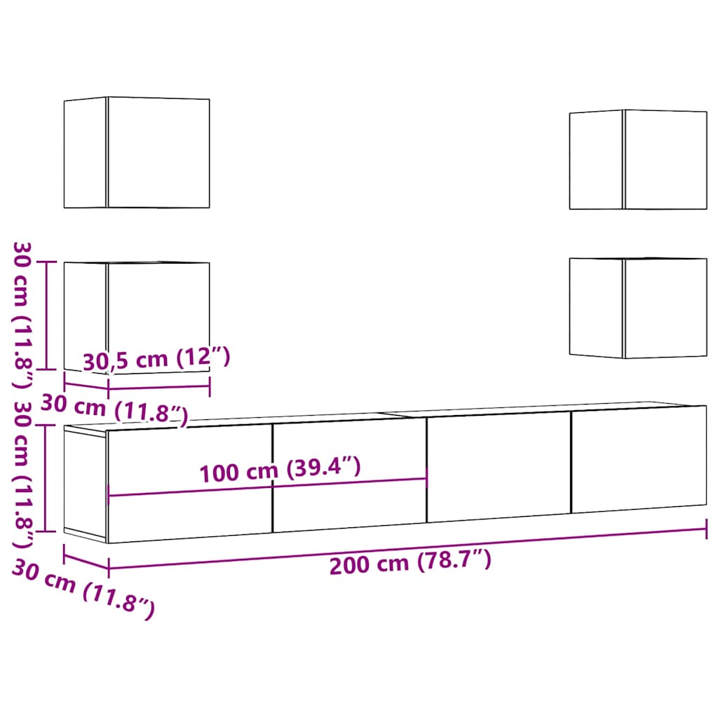 Meubles TV muraux 6 pcs chêne artisanal bois d'ingénierie