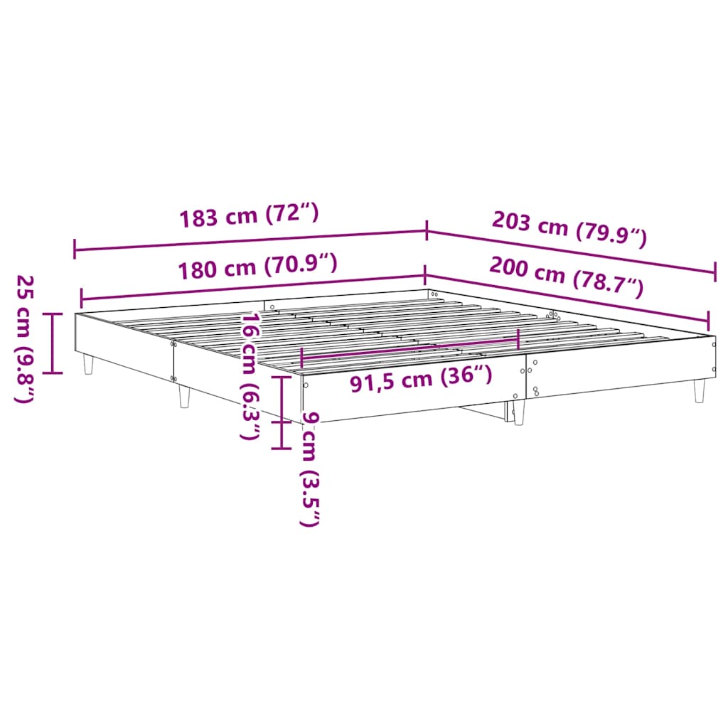 Cadre de lit sans matelas noir 180x200 cm bois d'ingénierie