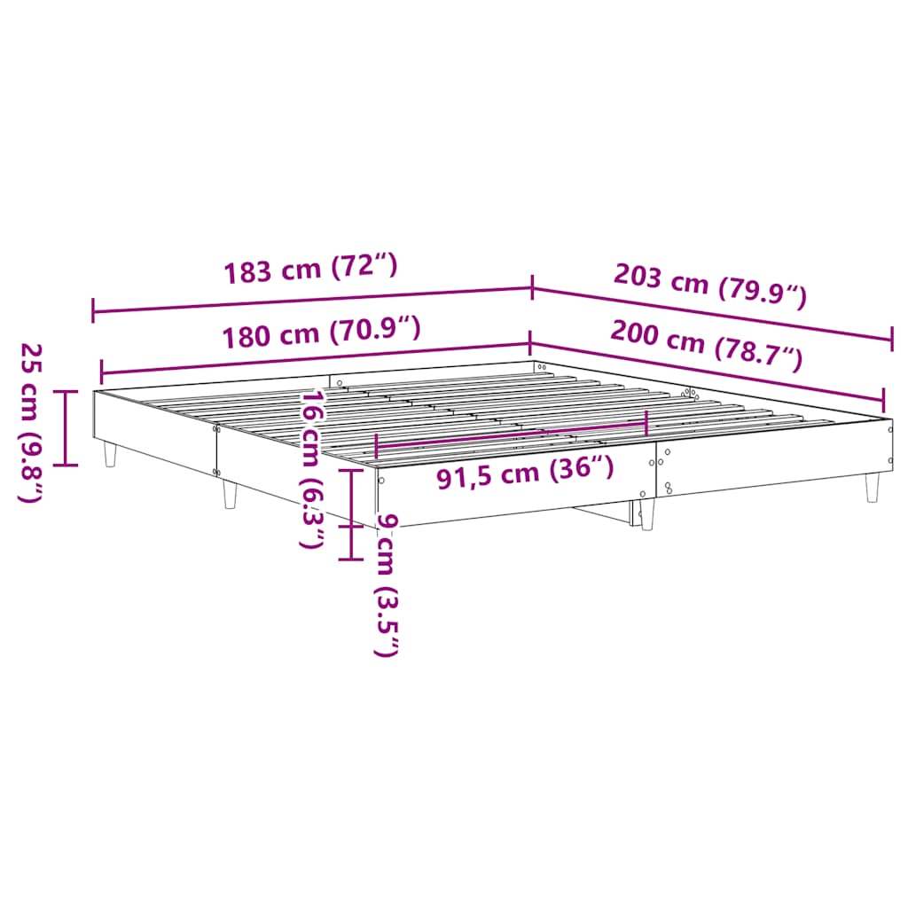 Cadre de lit sans matelas gris béton 180x200 cm bois ingénierie