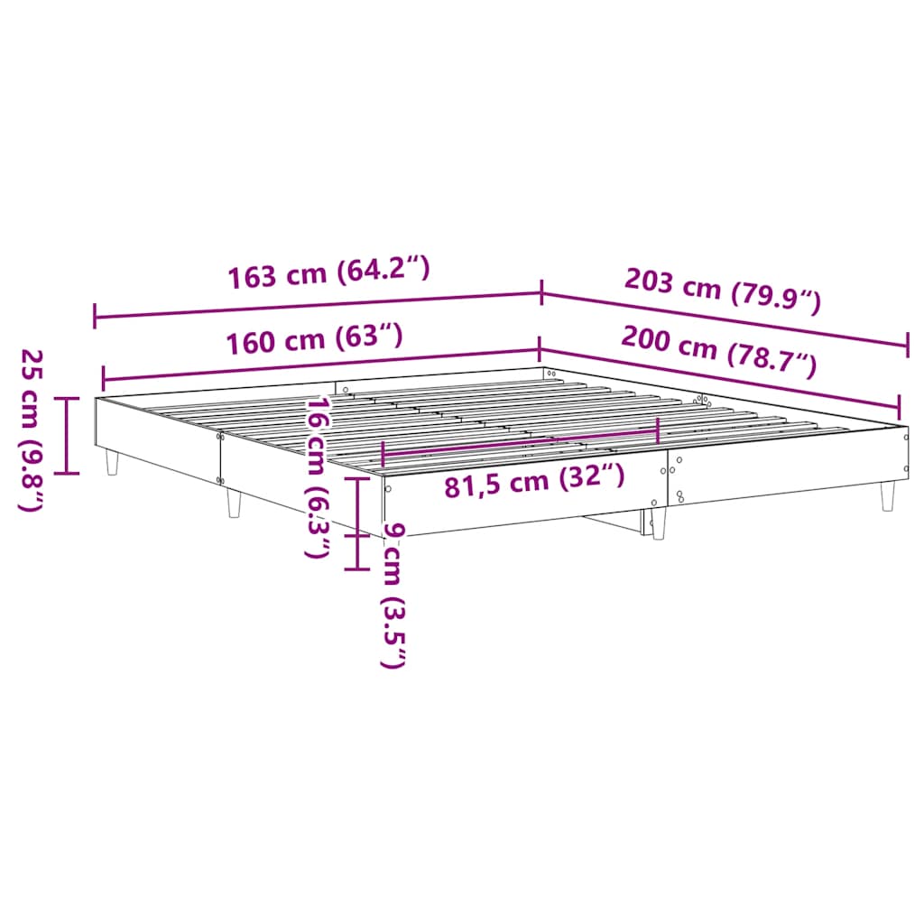 Cadre de lit sans matelas blanc 160x200 cm bois d'ingénierie