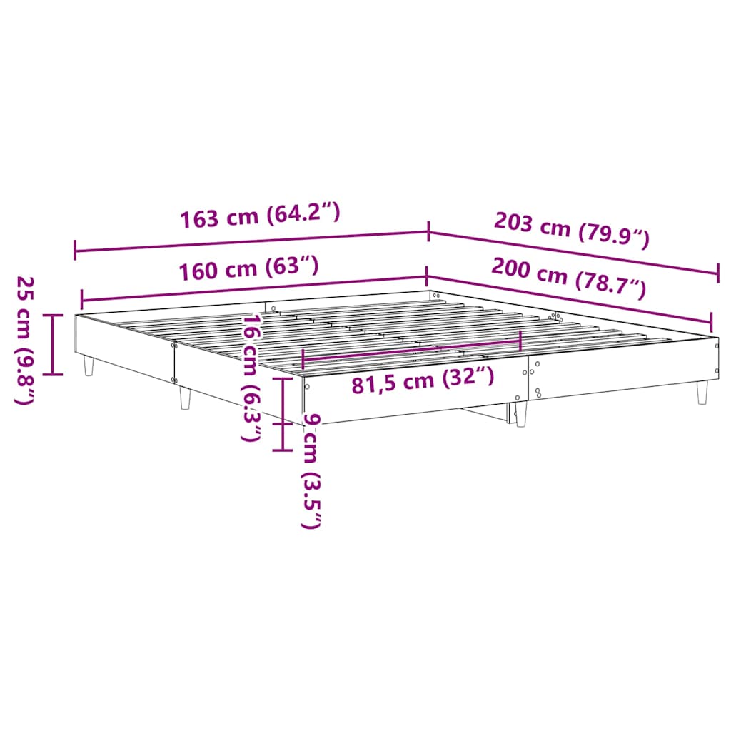 Cadre de lit sans matelas chêne sonoma 160x200 cm