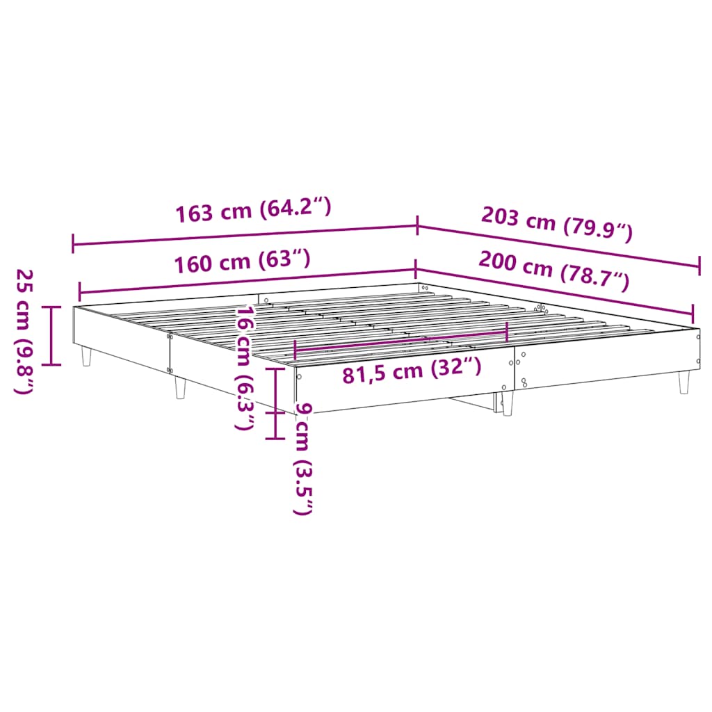 Cadre de lit sans matelas chêne fumé 160x200 cm bois ingénierie