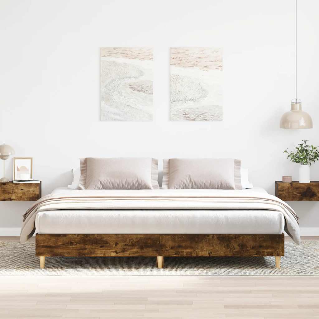 Cadre de lit sans matelas chêne fumé 160x200 cm bois ingénierie