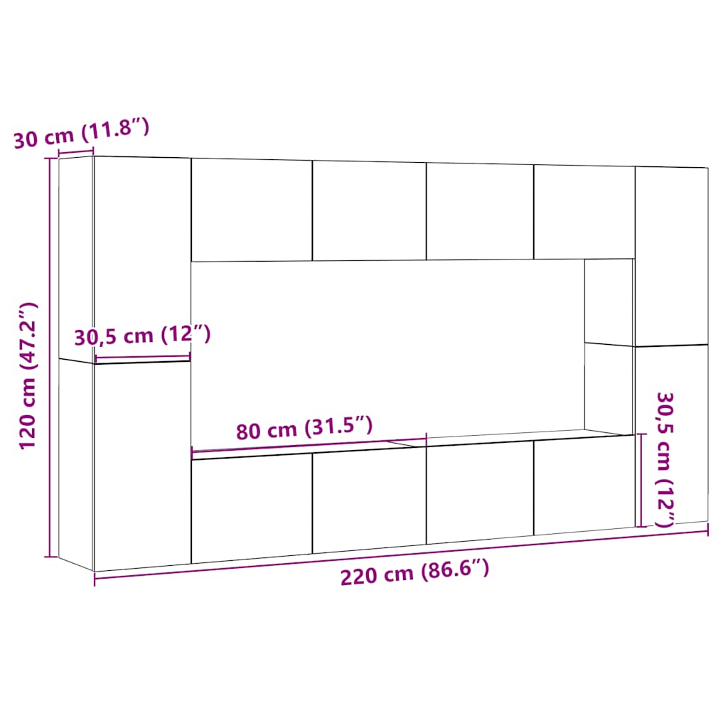 Meubles TV muraux 8 pcs vieux bois bois d'ingénierie