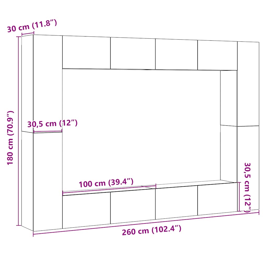 Meubles TV muraux 8 pcs vieux bois bois d'ingénierie