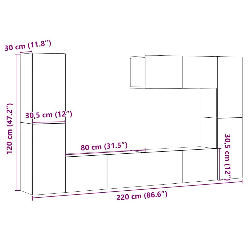 Meubles TV muraux 7 pcs vieux bois bois d'ingénierie