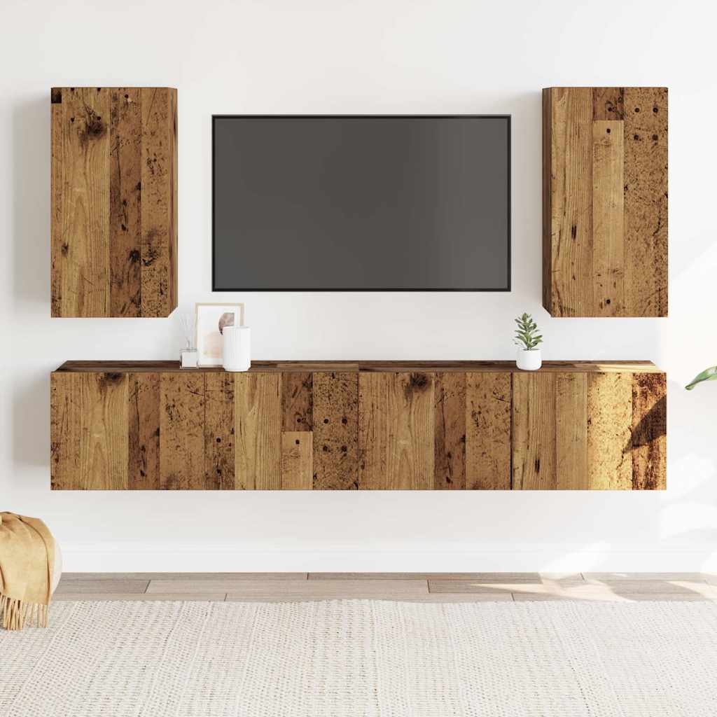 Meubles TV muraux 4 pcs vieux bois bois d'ingénierie