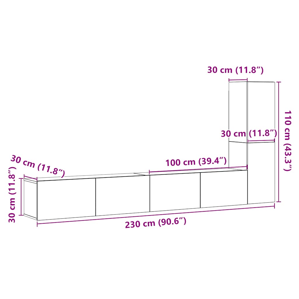 Meubles TV muraux 3 pcs vieux bois bois d'ingénierie