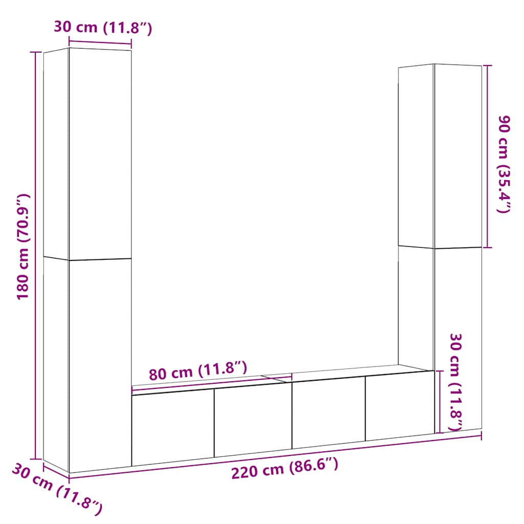 Meubles TV muraux 6 pcs chêne artisanal bois d'ingénierie