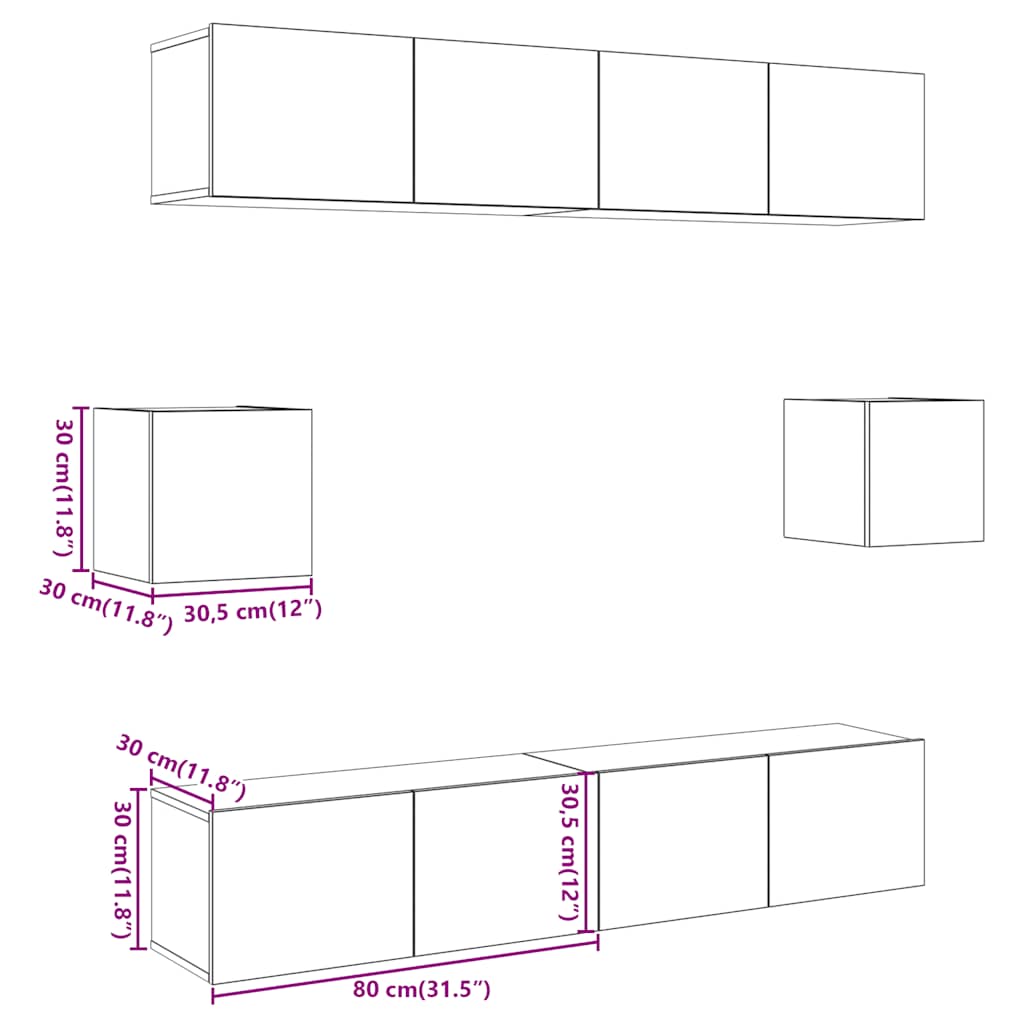 Ensemble de meuble TV mural 6 pcs vieux bois bois d'ingénierie