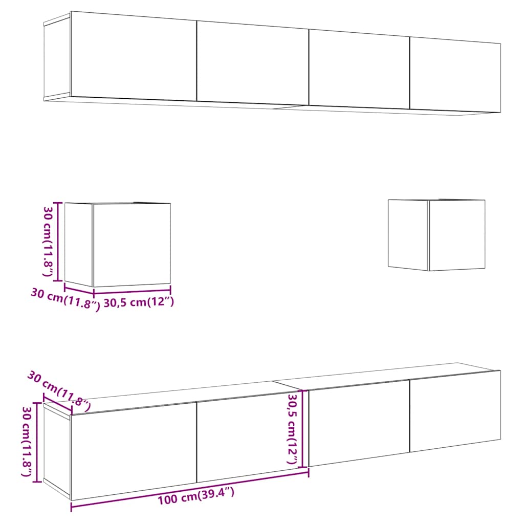 Ensemble de meuble TV mural 6 pcs vieux bois bois d'ingénierie