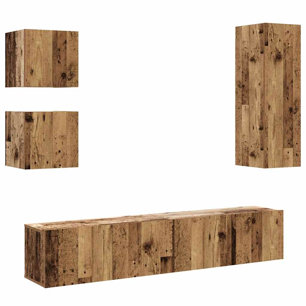 Ensemble de meuble TV mural 5 pcs vieux bois bois d'ingénierie