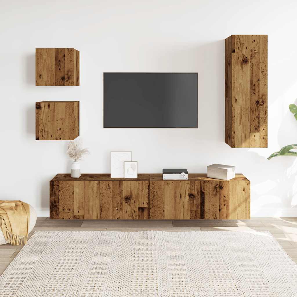 Ensemble de meuble TV mural 5 pcs vieux bois bois d'ingénierie