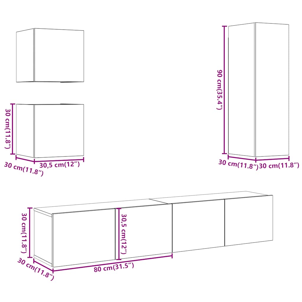 Ensemble de meuble TV mural 5 pcs vieux bois bois d'ingénierie