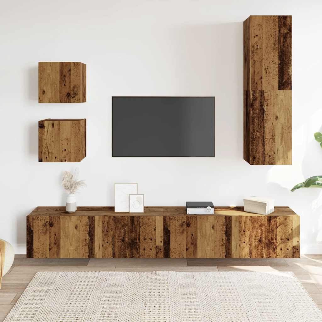 Ensemble de meuble TV mural 5 pcs vieux bois bois d'ingénierie