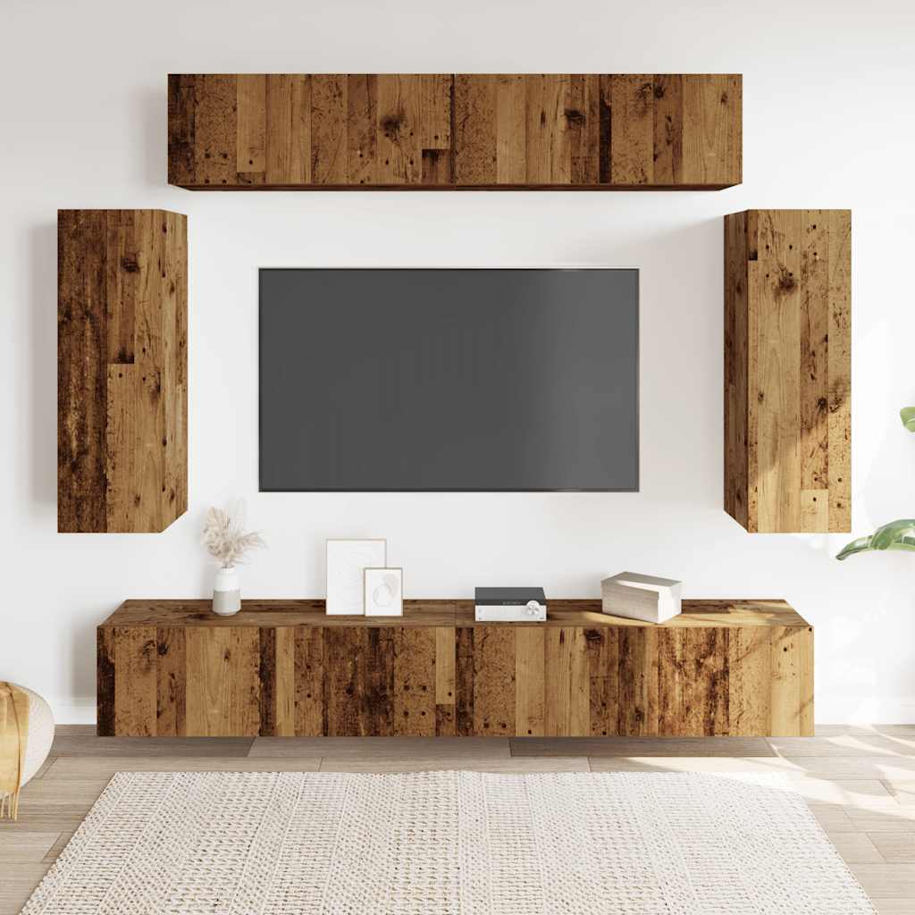 Ensemble de meuble TV mural 6 pcs vieux bois bois d'ingénierie