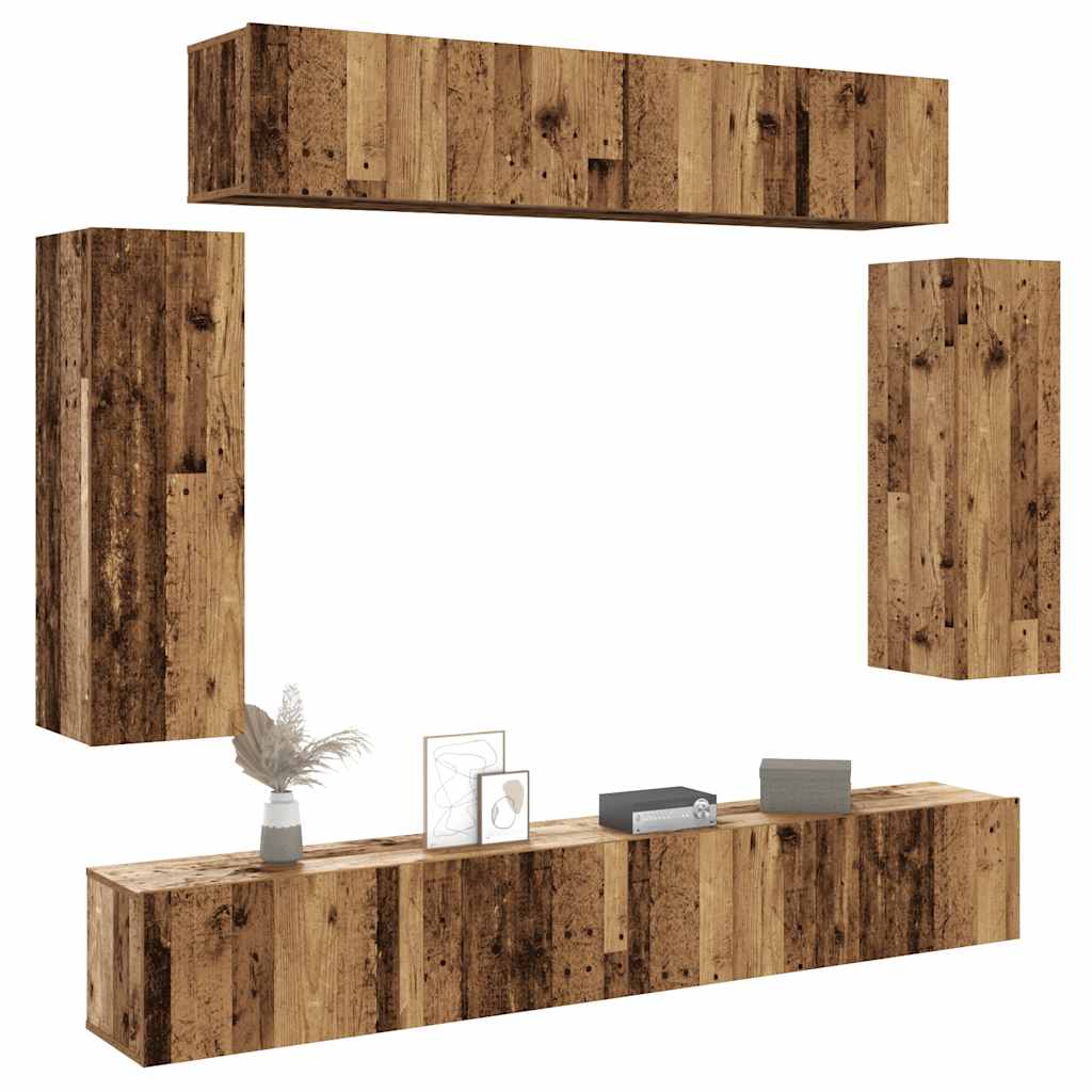 Ensemble de meuble TV mural 6 pcs vieux bois bois d'ingénierie