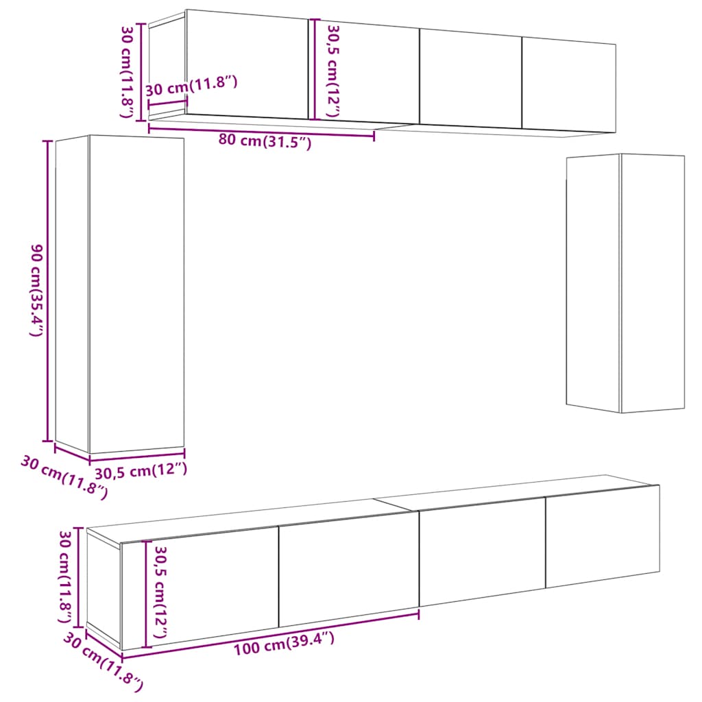 Ensemble de meuble TV mural 6 pcs chêne artisanal