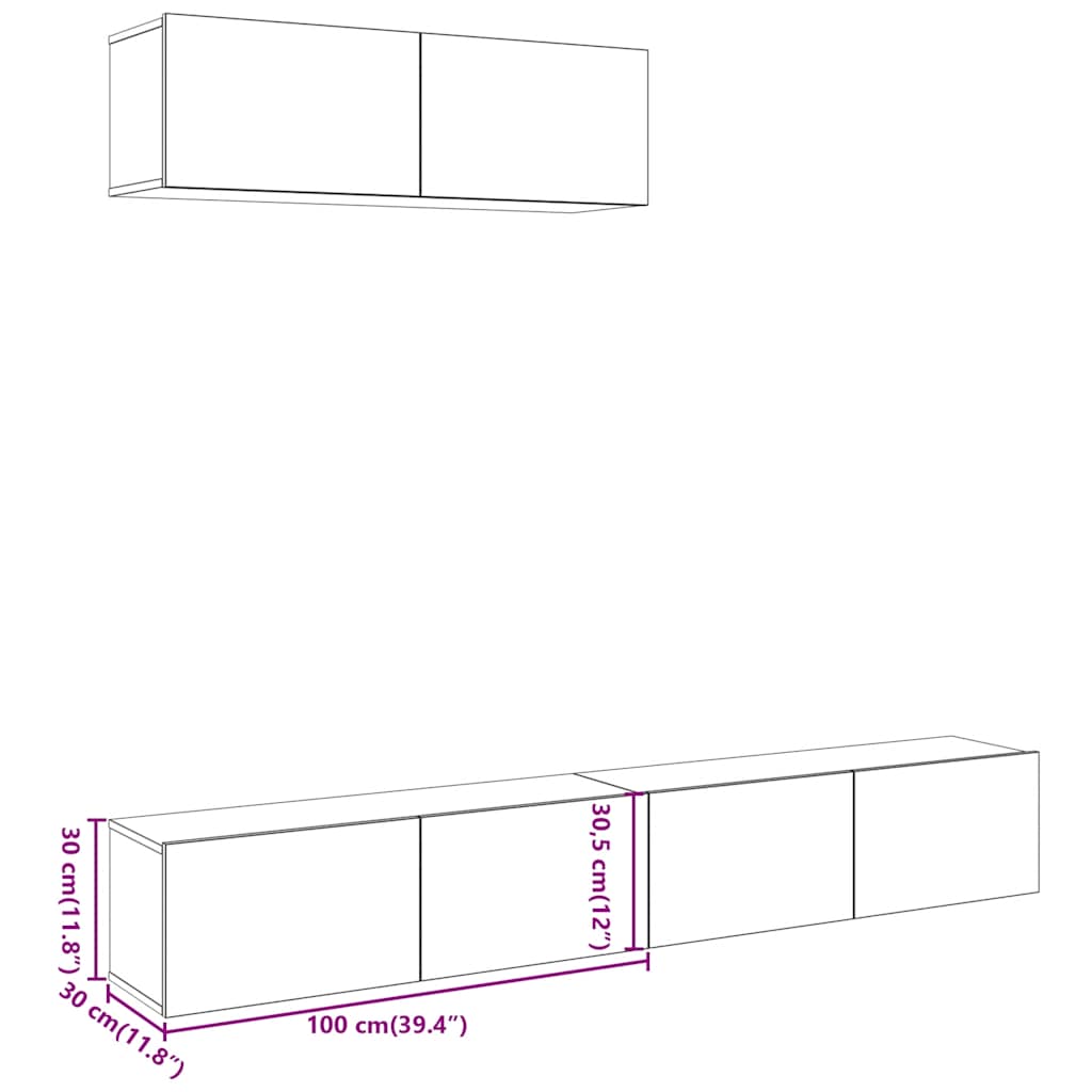 Meubles TV muraux 3 pcs vieux bois 100x30x30 cm bois ingénierie