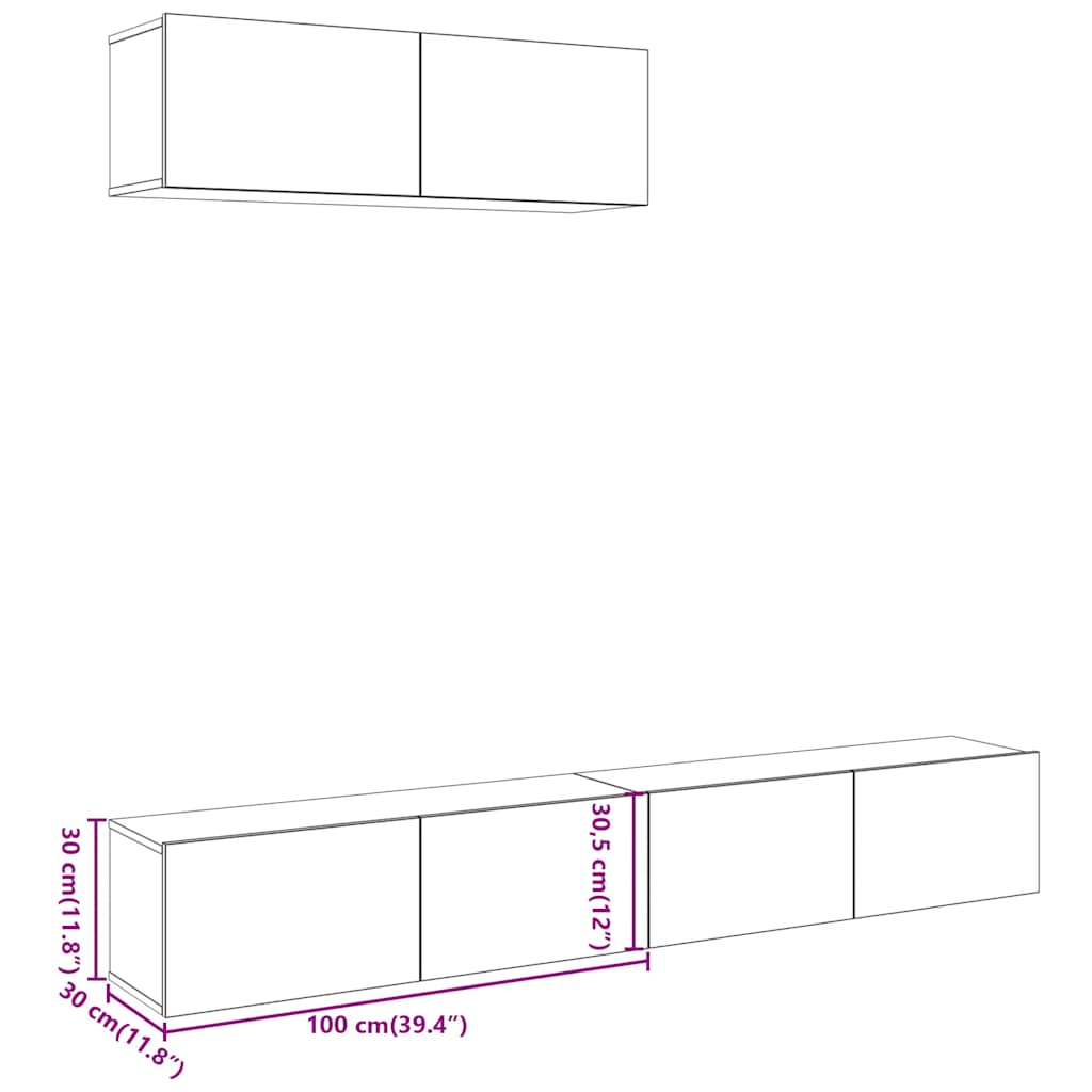 Meubles TV muraux 3 pcs chêne artisanal 100x30x30 cm