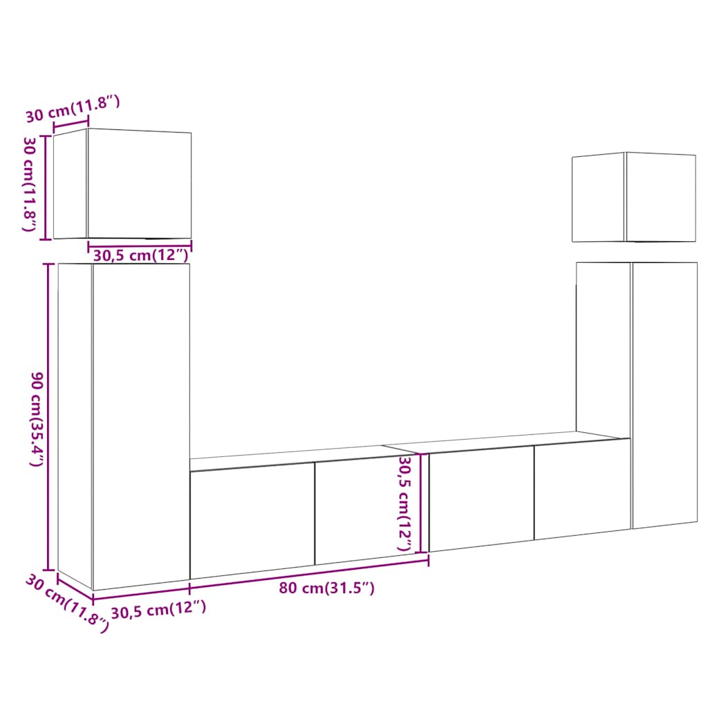 Ensemble de meuble TV mural 8 pcs vieux bois bois d'ingénierie