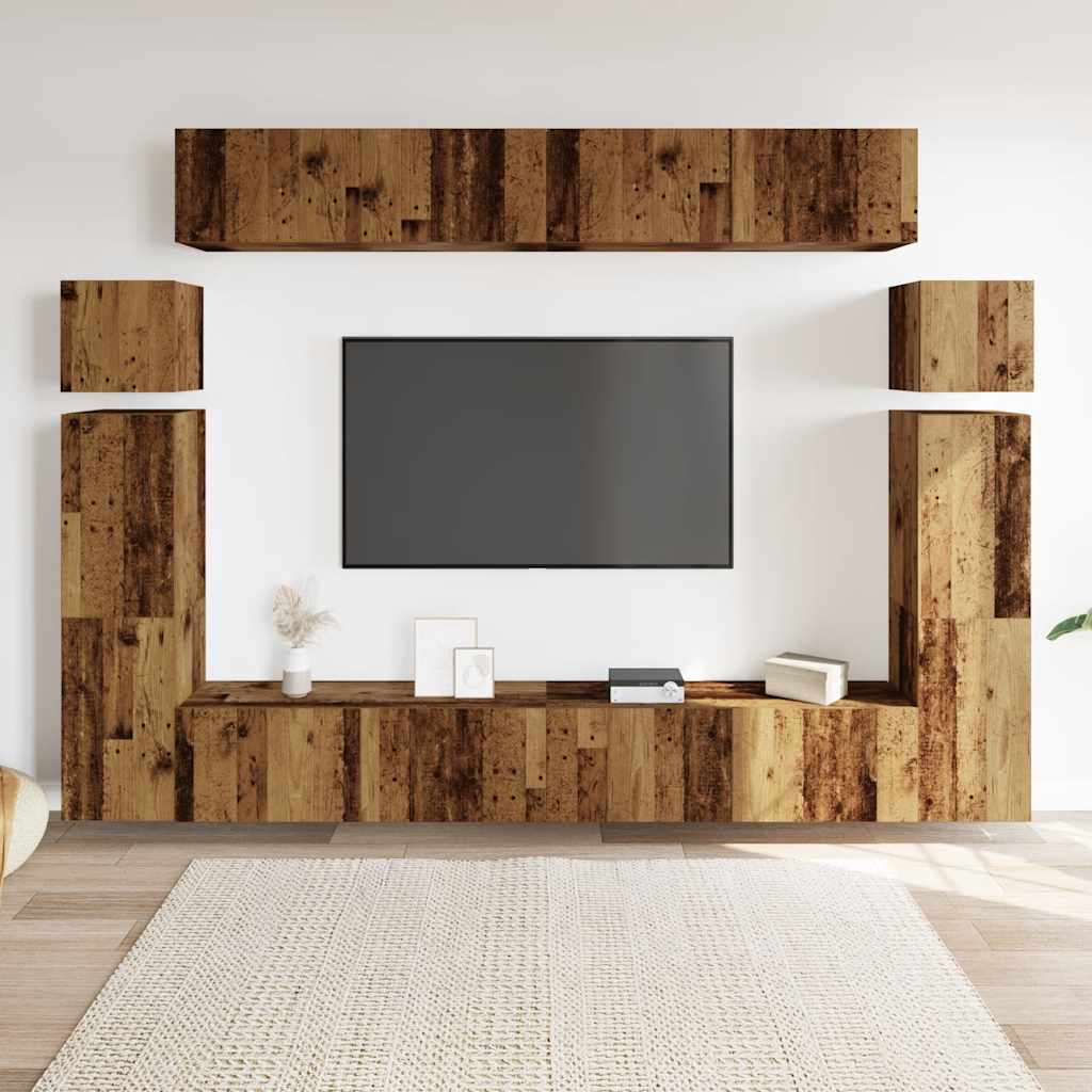 Ensemble de meuble TV mural 8 pcs vieux bois bois d'ingénierie